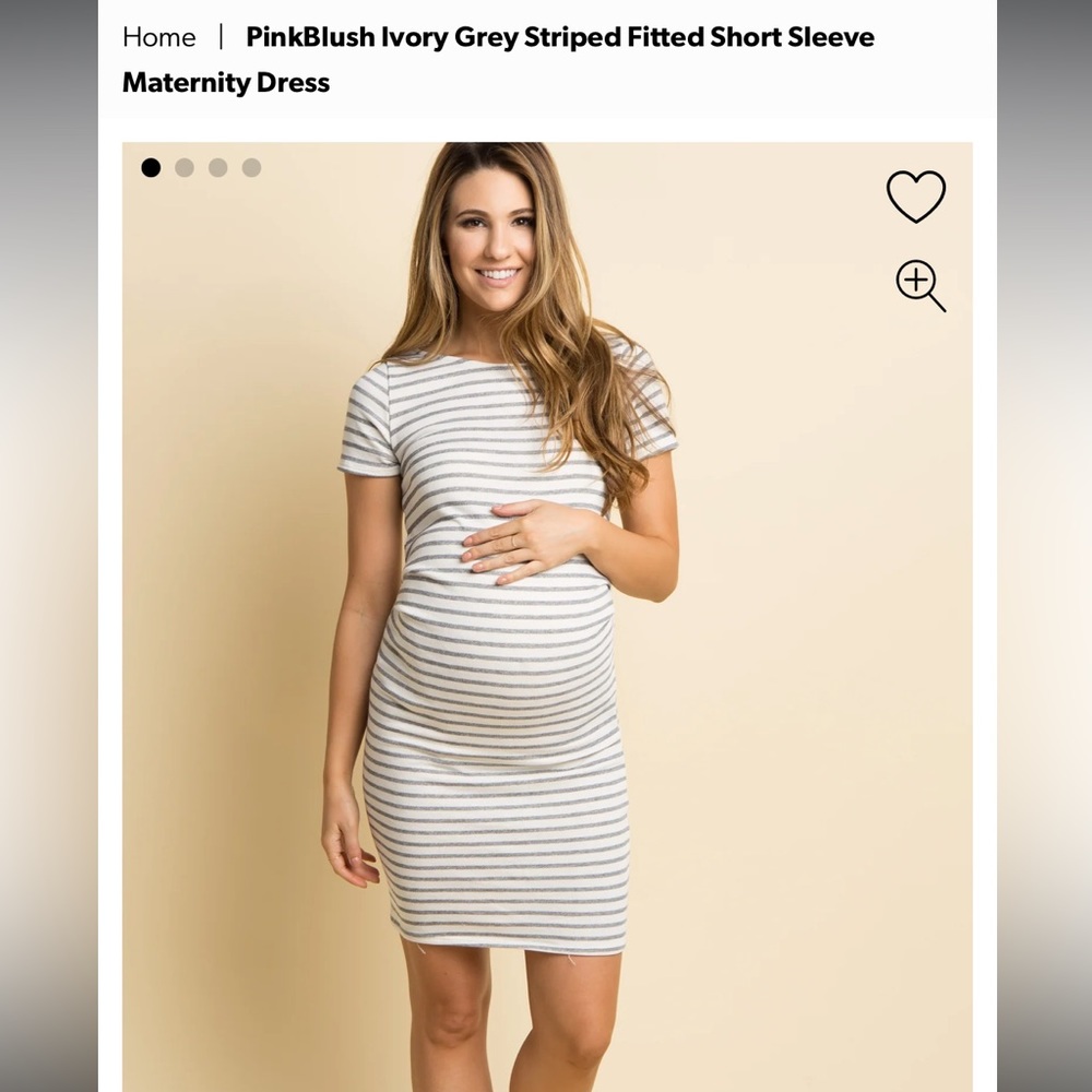 Pink Blush Maternity Dress- Ivory Gray Striped Fitted